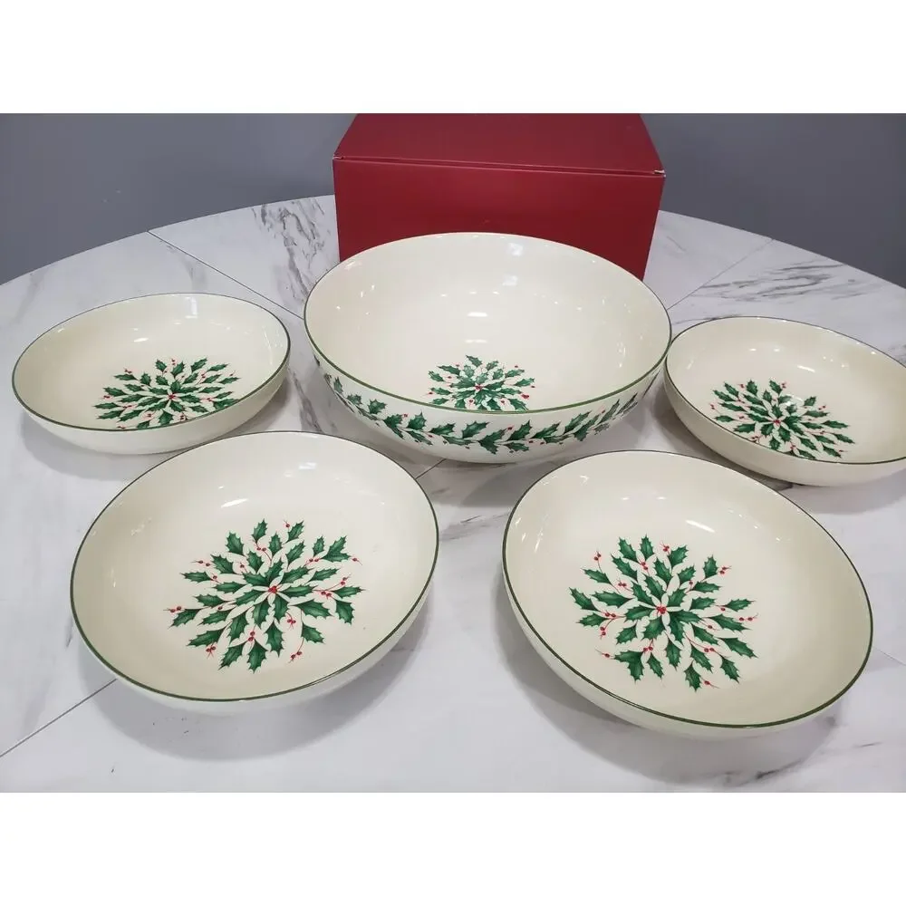 NEW Lenox Holiday 894184 Pasta Serving 5 Piece Set Christmas Bowl‎